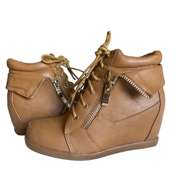 Lucky Top Other - Lucky Top Kids Girls Leatherette Lace-Up High Top Hidden Wedge Black Sneakers